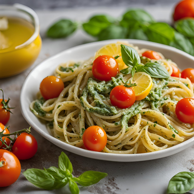 Image of Citrusy Lemon Balm & Basil Pesto Pasta