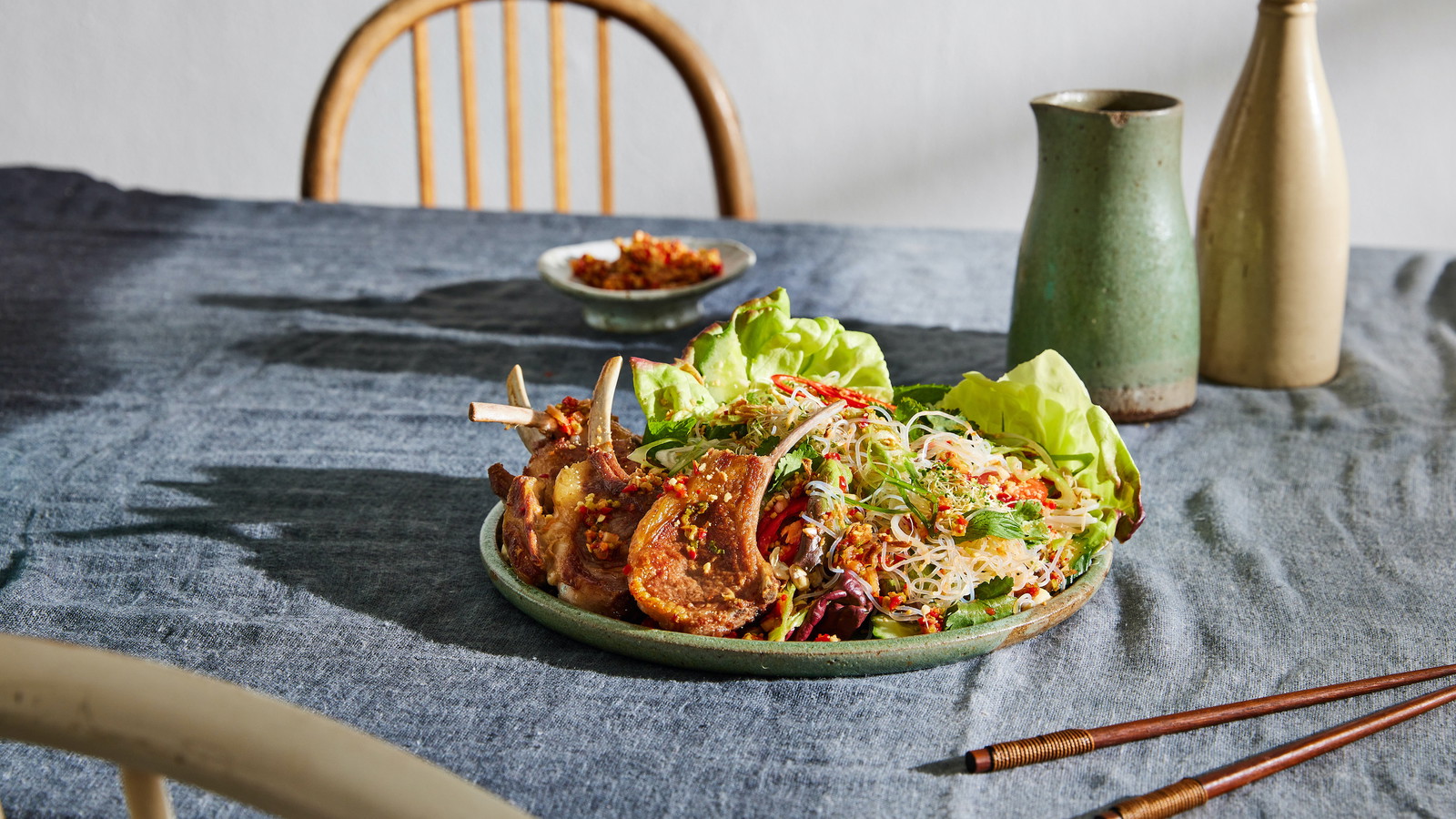 Image of Asian-Inspired Lamb Rack with Rice Noodle Salad