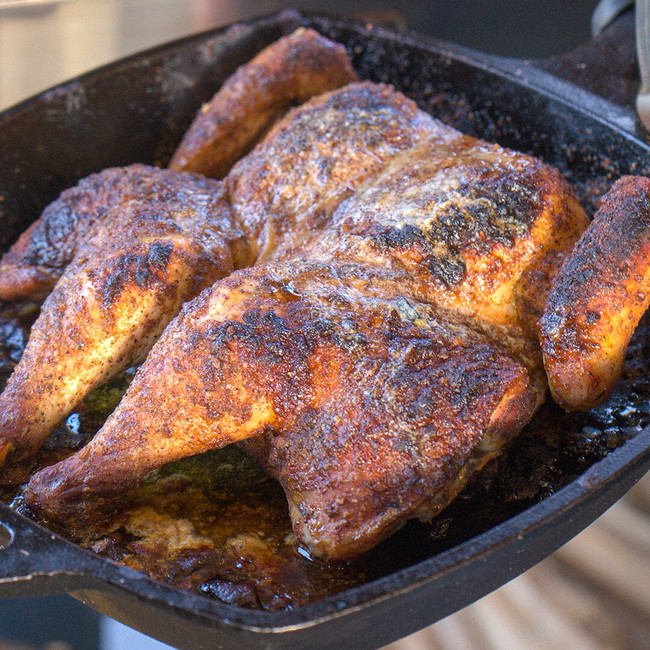 Spatchcock chicken on the grill