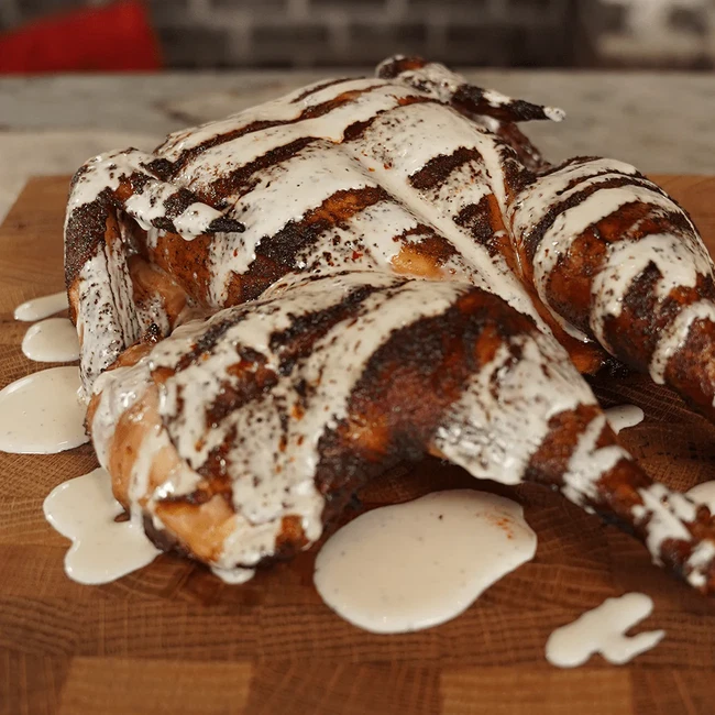 Spatchcock chicken with sauce