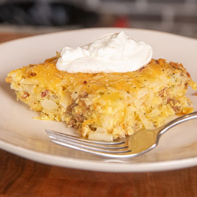 Breakfast casserole with sour cream on top