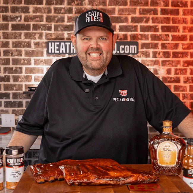 Heath with whiskey glazed peach ribs