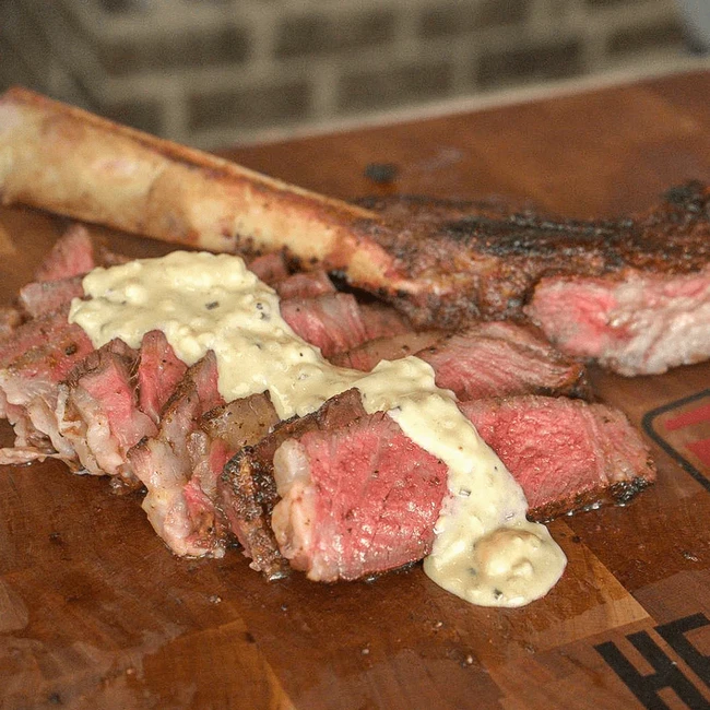 Reverse seared wagyu tomahawk steak