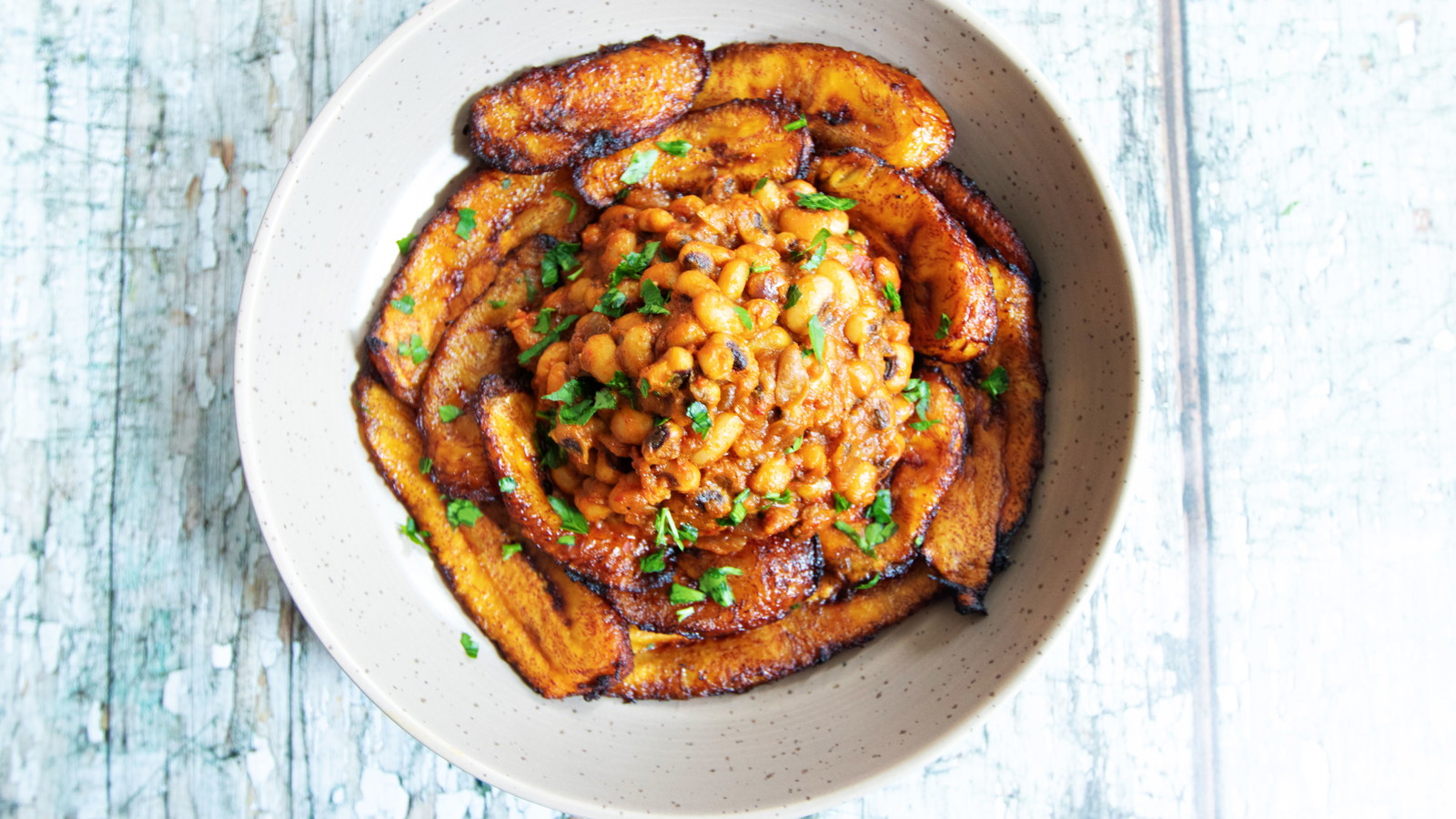 Nigerian Stewed Beans and Fried Plantain