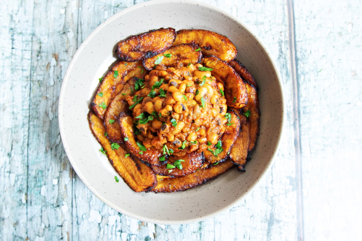 Nigerian Stewed Beans and Fried Plantain