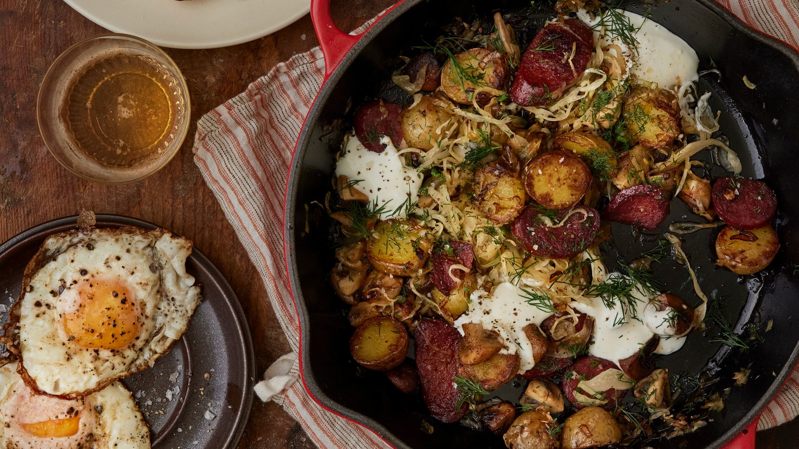 Image of Sujuk with potatoes, dill and sauerkraut 