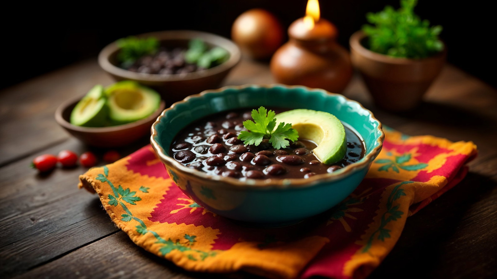 Image of Oaxacan Black Beans with Avocado Leaf