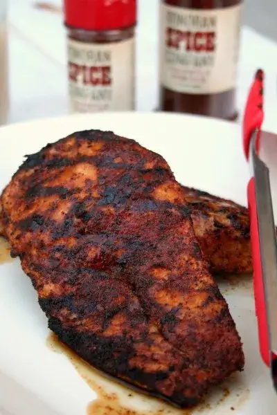 Image of Drizzle chicken with olive oil and grill for 3-4 minutes per side, or until fully cooked (internal temperature should be 160 degrees). Set chicken onto a plate or cutting board and let rest for 10 minutes. Dice into bite-sized pieces.