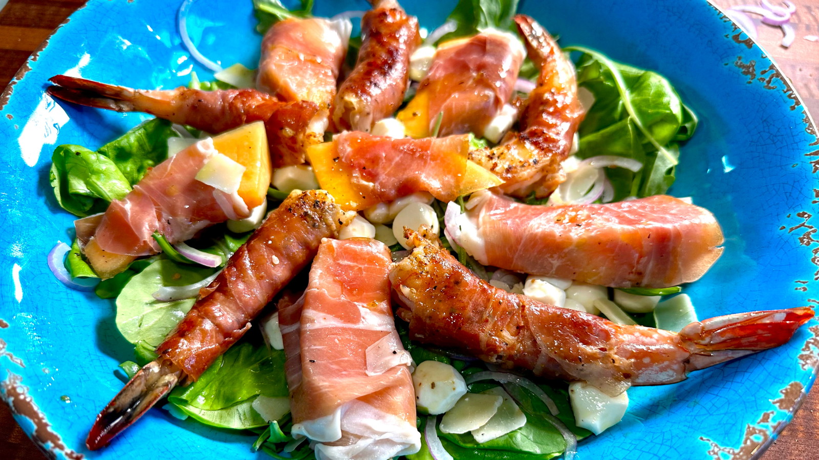 Image of Easy Melon and Prosciutto Salad with Grilled Shrimp