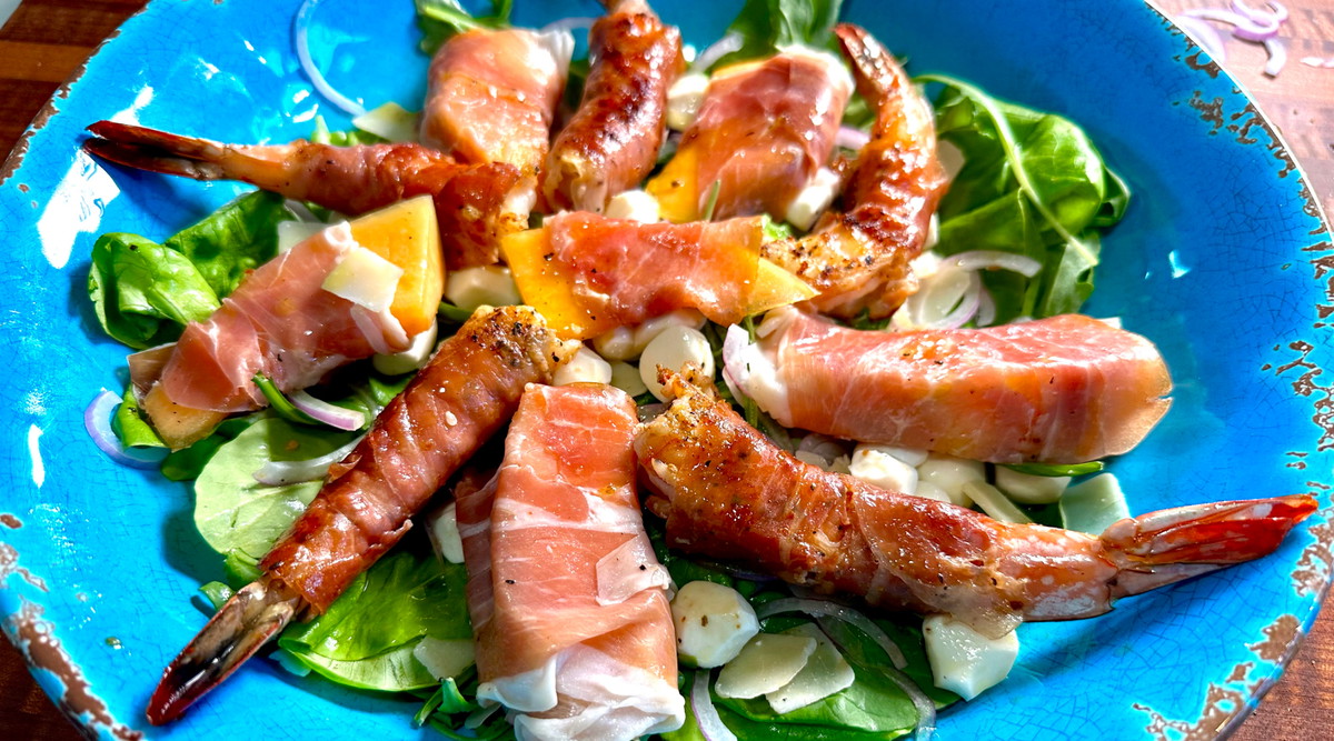 Easy Melon and Prosciutto Salad with Grilled Shrimp