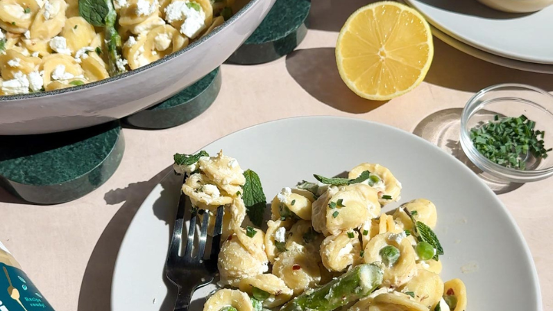 Image of Lemon Feta Pasta with Peas and Asparagus