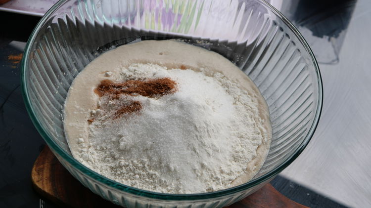 Image of Once the yeast is activated add the flour, remaining sugar,...
