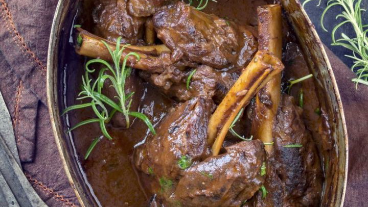 Image of Slowed Cooked Lamb Shanks in a Red Wine Sauce