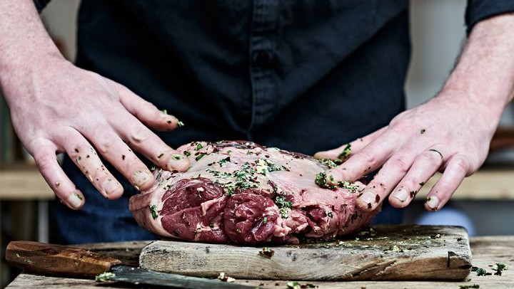 Image of Gill Meller's 'Wood Roasted Leg of Mutton with Wild Garlic and Seaweed'