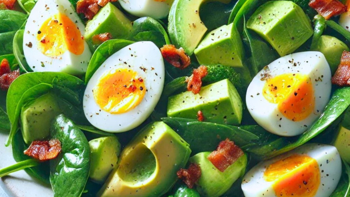 Image of Avocado Spinach Salad with Rosemary Bourbon Dressing