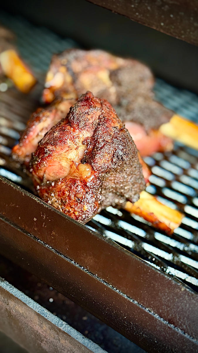 Image of Whilst that is warming up trim the tendon and any thick fat off the shank. Season with a coffee based BBQ rub