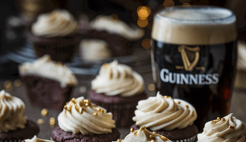 Image of Indulgent Chocolate Guinness Cupcakes Recipe with White Chocolate Ganache Frosting