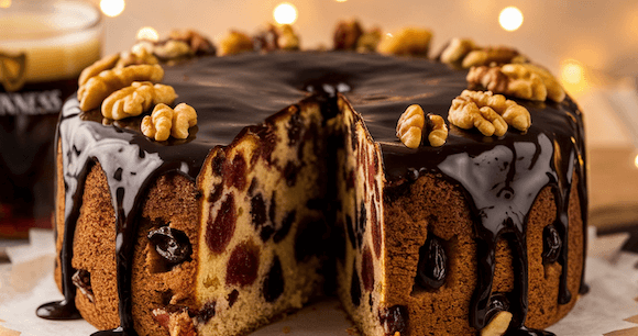 Image of Old Fashioned Guinness Fruit Cake Recipe UK (with Dark Chocolate Drizzle)