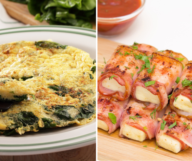 Spinach Omelet And Bacon, Egg, And Cheese Roll Ups
