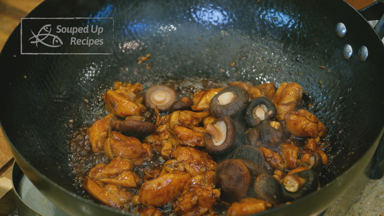 Image of Squeeze the soaked shiitake mushrooms, add them to the wok, and keep stirring them over medium heat for 2 minutes. Reserve the soaking liquid on the side. These mushrooms are small, so I decided not to cut them. If yours...