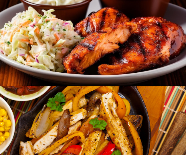 Fajita Chicken Strips & Barbecued Chicken With Creamy Coleslaw