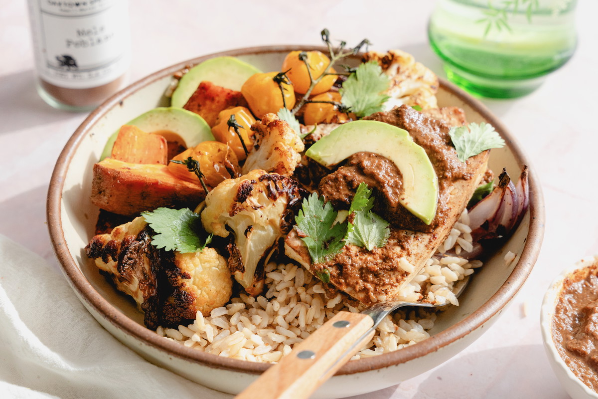 Sheet Pan Mole Tofu with Cauliflower