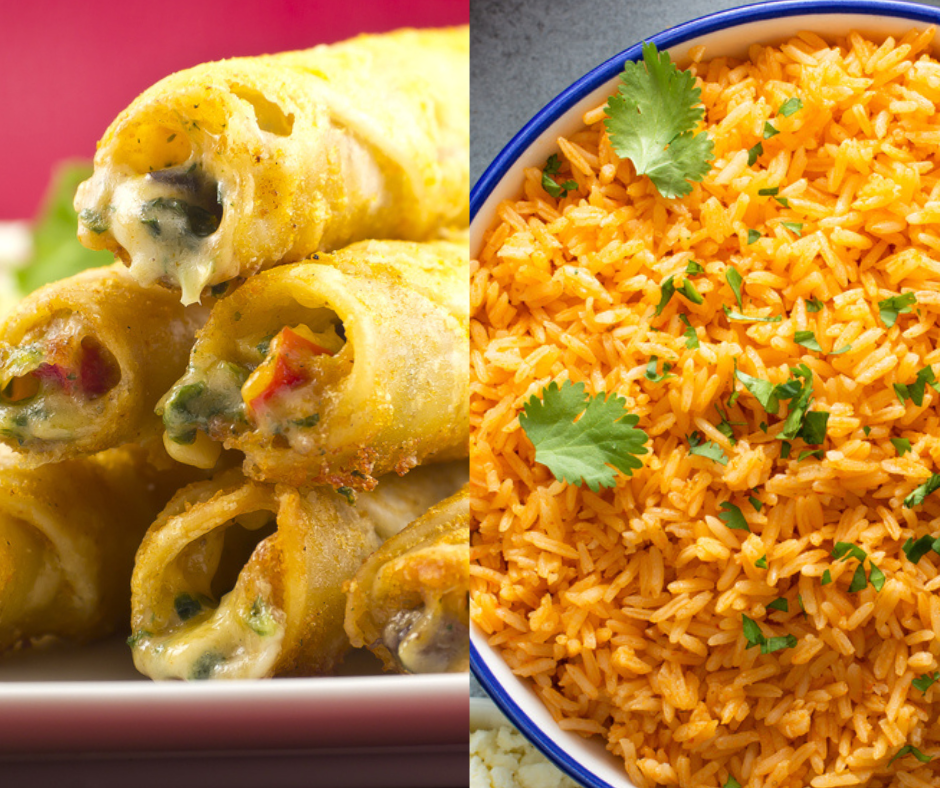 Beef And Bean Taquitos With Mexican Rice