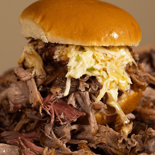 Boston butt pulled pork sandwich 