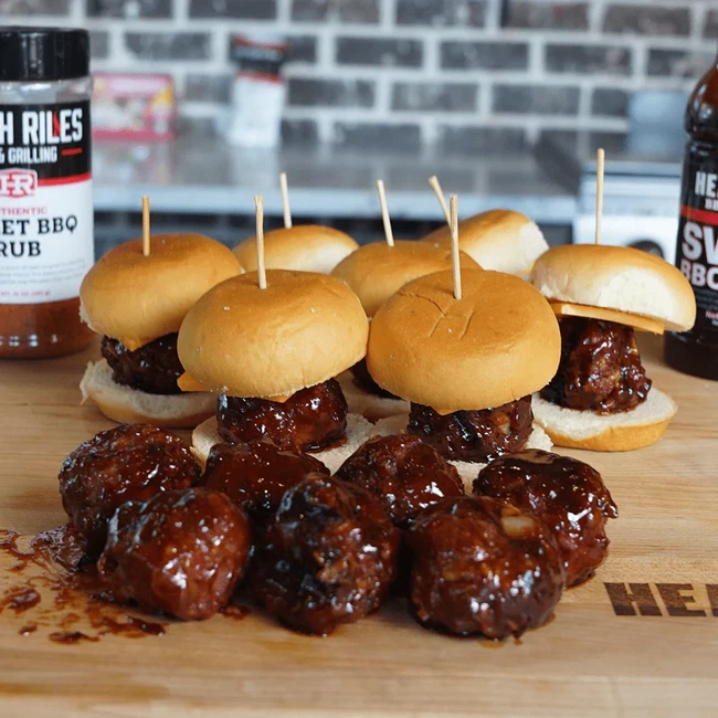Cheesy bacon meatball sliders