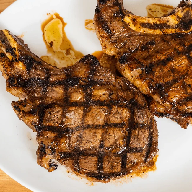 Double bone-in garlic ribeye