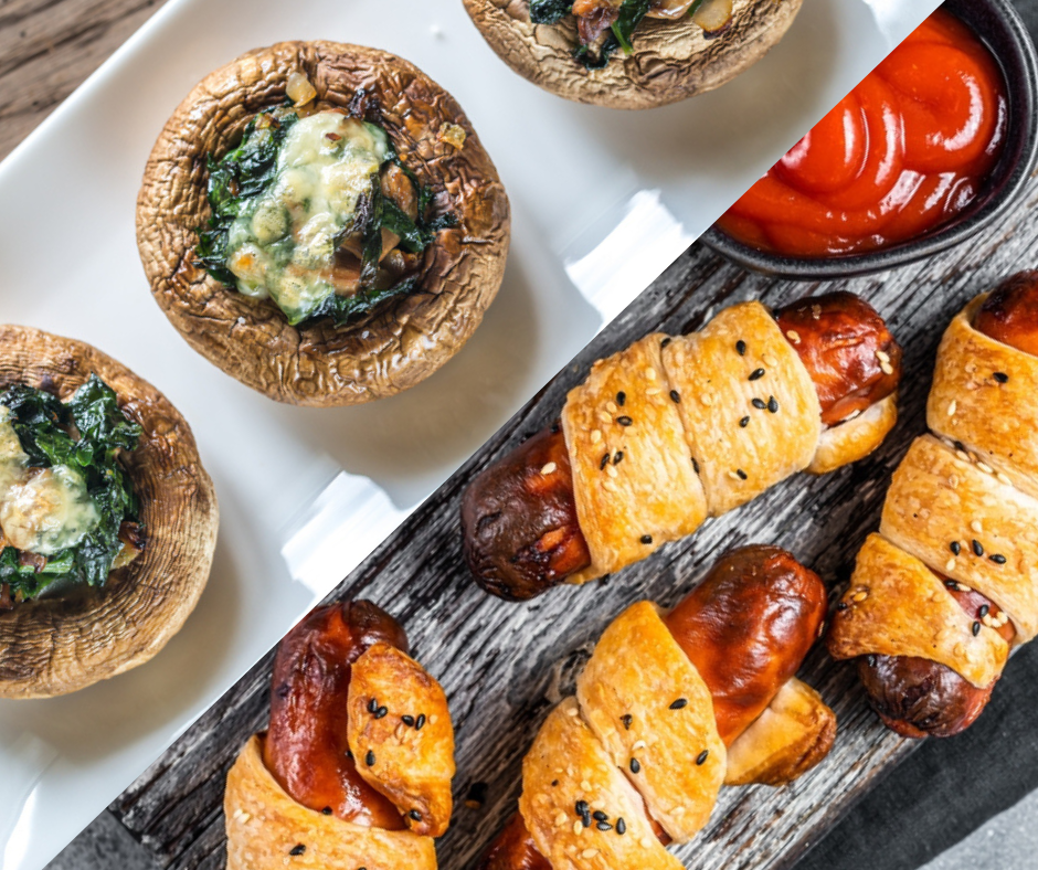 Pigs In A Blanket With Spinach-Artichoke Stuffed Mushrooms