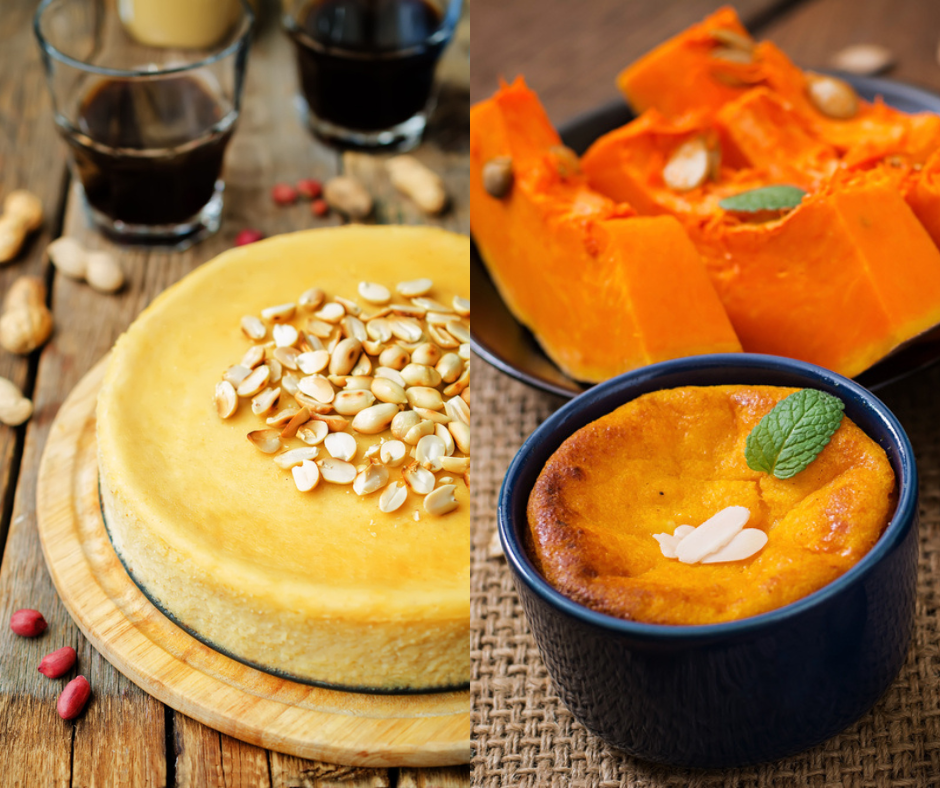Crustless Peanut Butter Cheesecake And Pumpkin Pudding with Vanilla Wafers