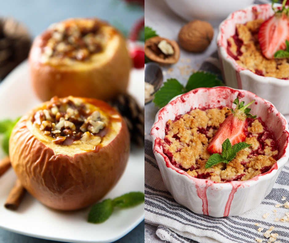 Honeyed, Roasted Apples with Walnuts & Rhubarb And Strawberry Crumble