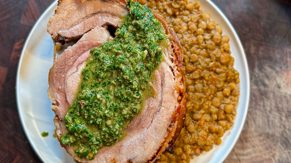 Crispy Porchetta and Lentils