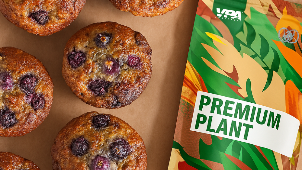Image of Vegan Lemon Glazed Blueberry Protein Muffins