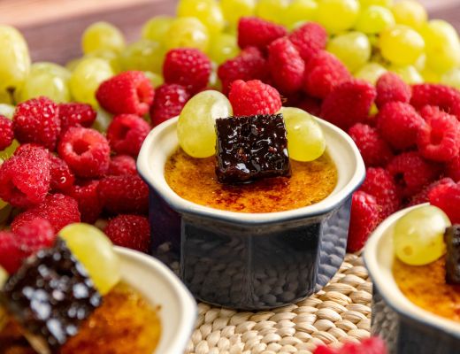 Image of Cotton Candy® Grape Crème Brûlée with Chocolate Raspberry Crouton