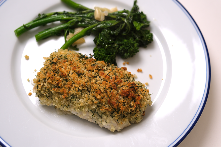 Image of Be mindful while plating so as not to break off the panko crush.  You can give it a squirt of lemon if you want but do so immediately before serving so as not to make the panko soggy.