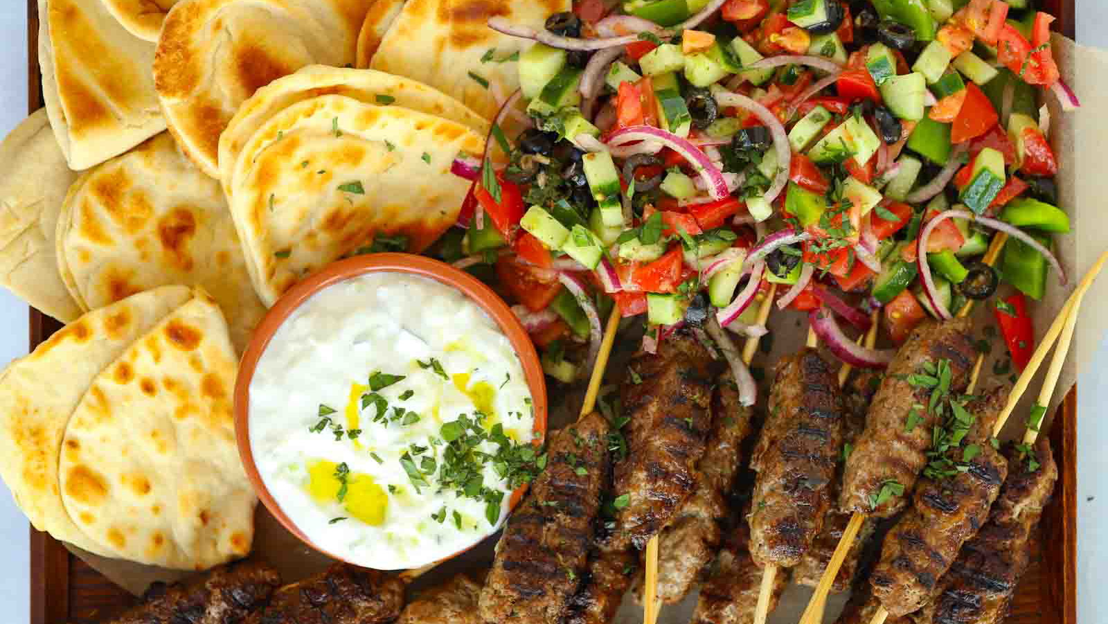 Grilled Spiced Lamb Koftas with Lactose-Free Garlic Yogurt Sauce