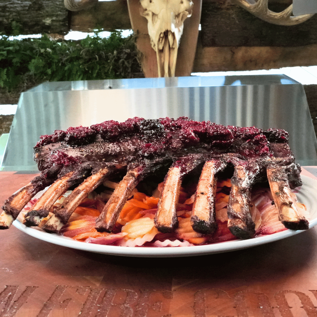 Frenched rack of Venison with a Blackberry Reduction 