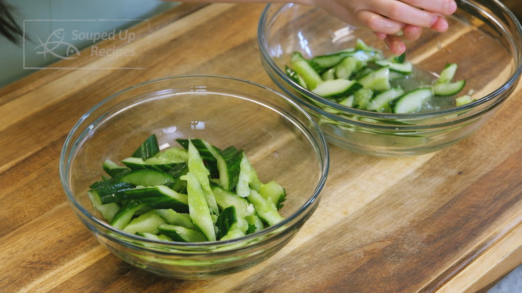 Image of By now, the salt should have drawn out some moisture from the cucumber. Squeeze and discard the liquid. Otherwise, it will dilute the seasoning. Just a note: I only let the cucumber sit for 15 minutes. The longer it sits,...