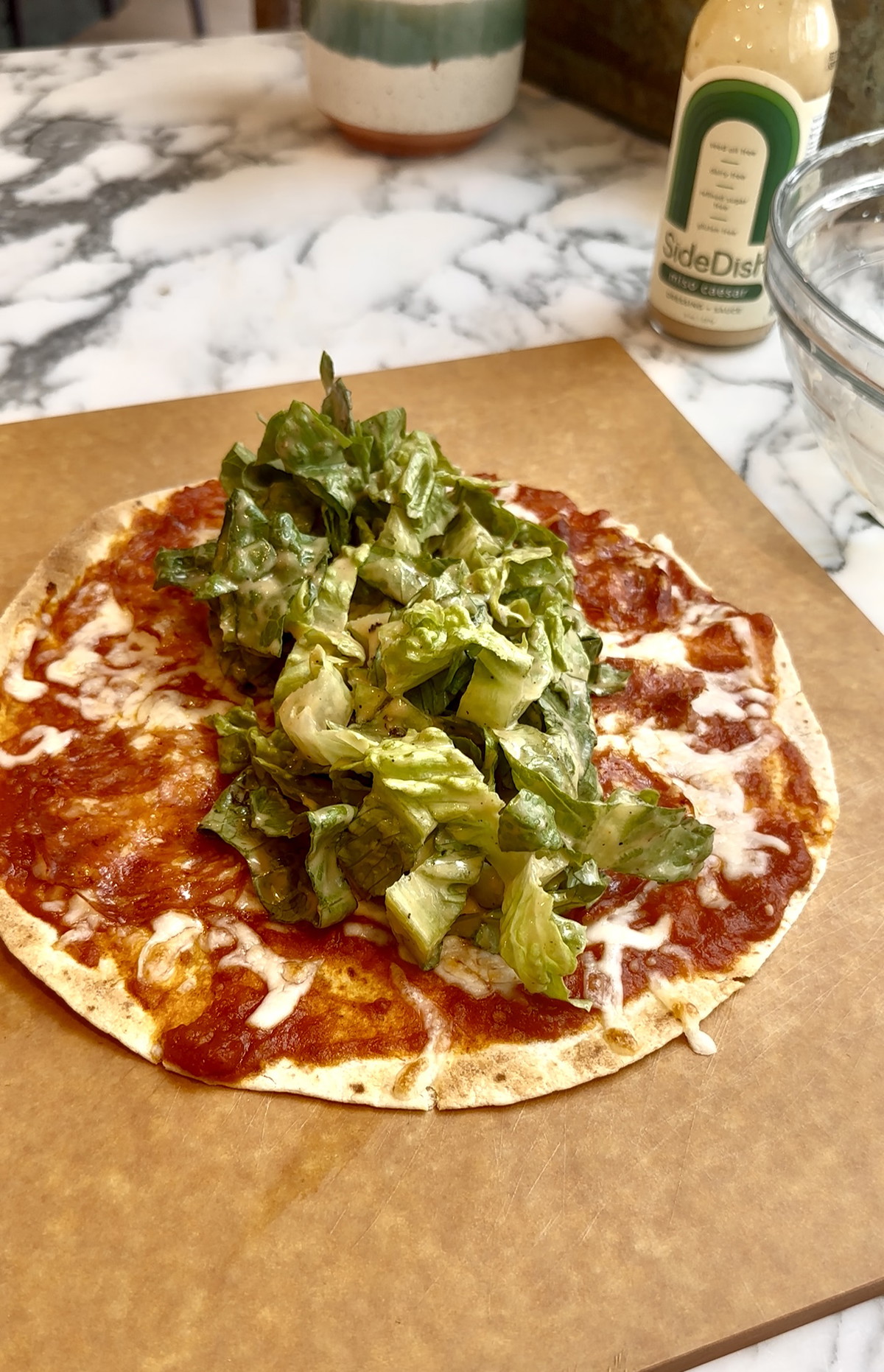 Crispy Pizza Wrap with Miso Caesar Salad