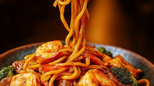 Sizzling Seafood Pan-Fried Noodles by Turbo E Outdoor Electric Grill