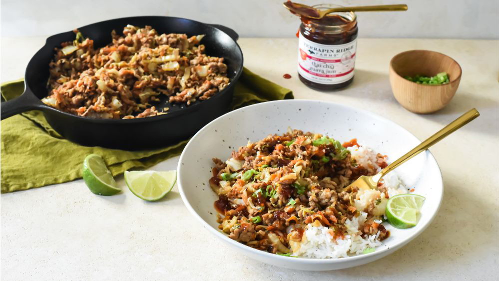 Image of Egg Roll Bowl with Thai Chile Guava Jam