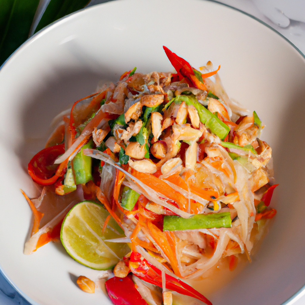 Som Tam Thai (ส้มตำไทย) – Klassischer Papayasalat mit Erdnüssen