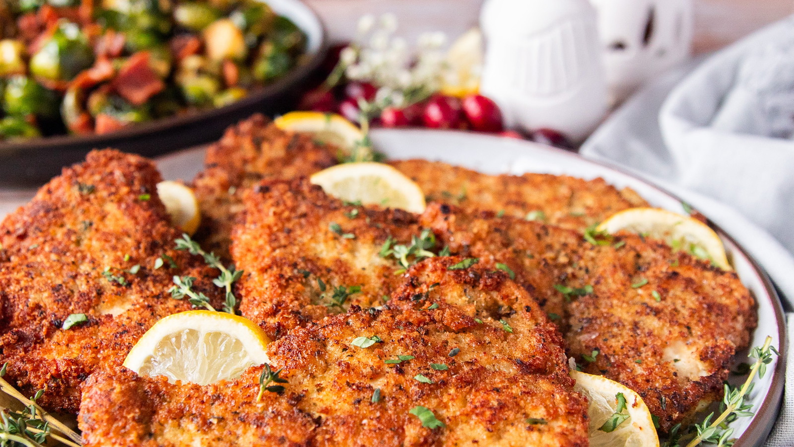 Image of Parmesan Crusted Turkey Breasts with Maple Roasted Brussels Sprouts with Bacon