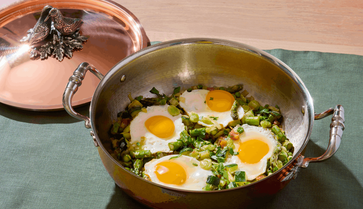 Uova in Purgatorio (Eggs in Purgatory) with Spring Vegetables