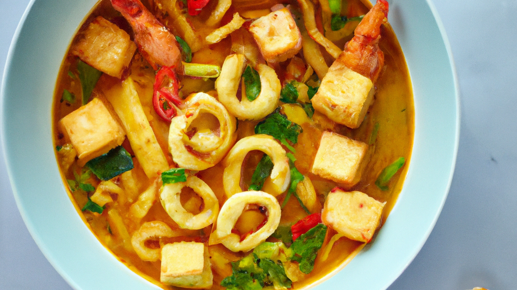 Mee Curry – Curry-Nudelsuppe mit Garnelen & Tofu image