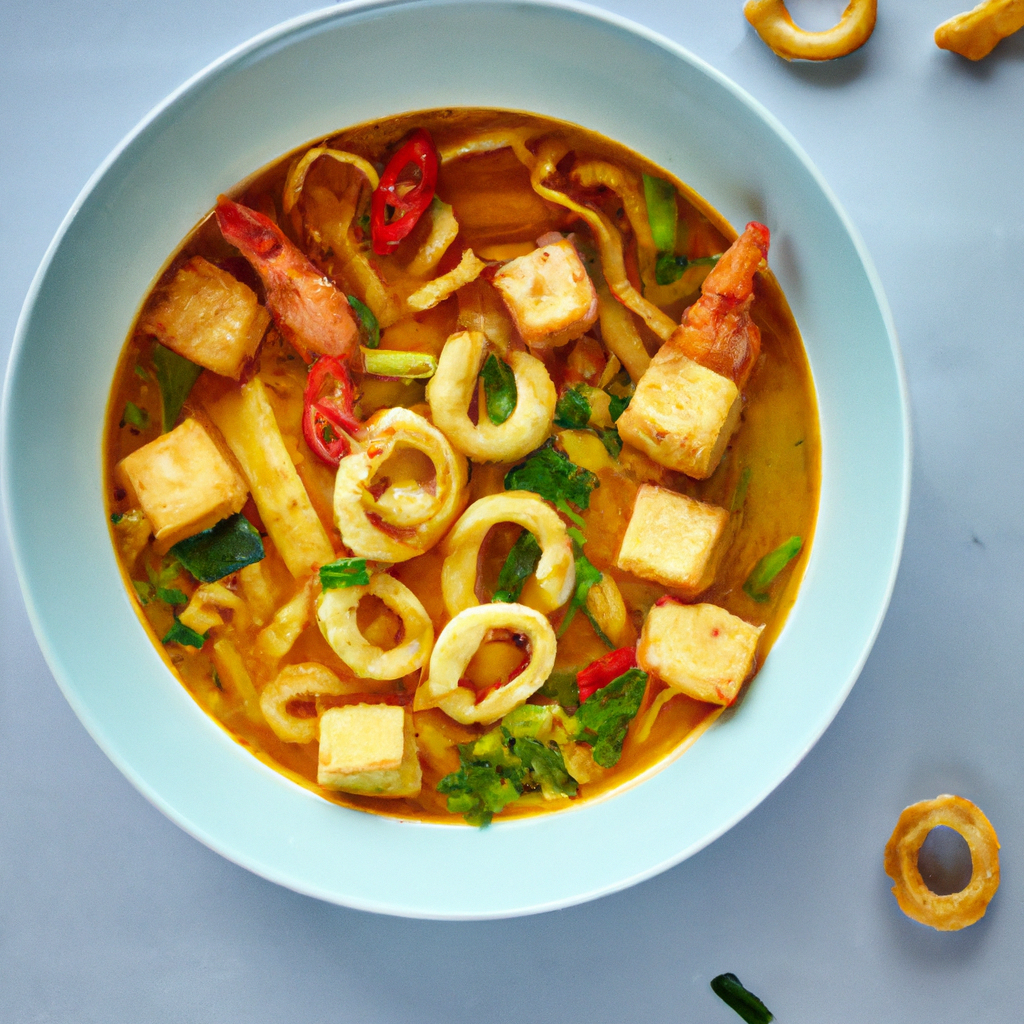 Mee Curry – Curry-Nudelsuppe mit Garnelen & Tofu