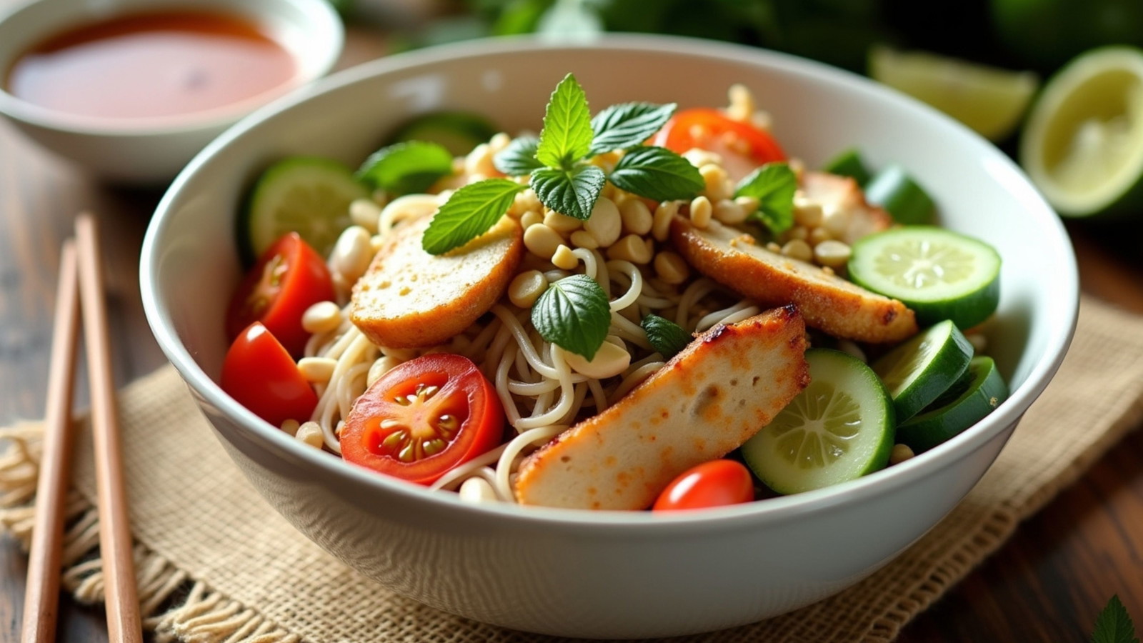 Image of Salade de vermicelles au poulet et cacahuètes