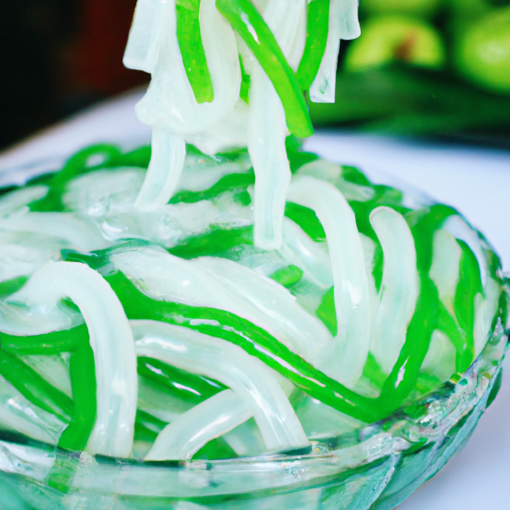 Num Lot (នំលត) – Pandan-Gelee mit Kokosmilch